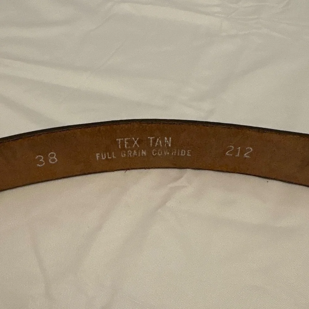 Vintage Handmade Tex Tan Leather‎ Belt Western Style Stone Buckle Brown Size 38
